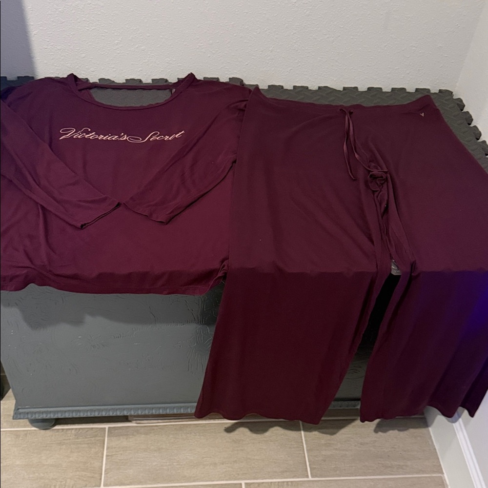 Victoria's Secret Burgundy Long-Sleeve loungewear long sleeve Top & Pants Set